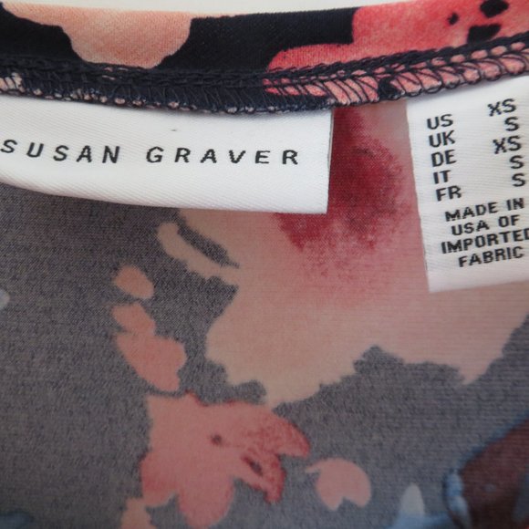 Susan Graver Silky Soft Navy Floral High Low Top - Picture 4 of 6